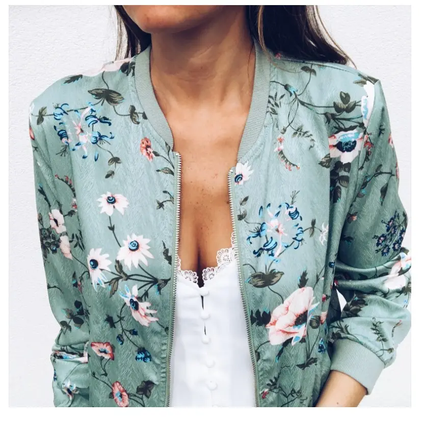 Women Printed Crew Neck Coat White Floral 2020 — feature 4