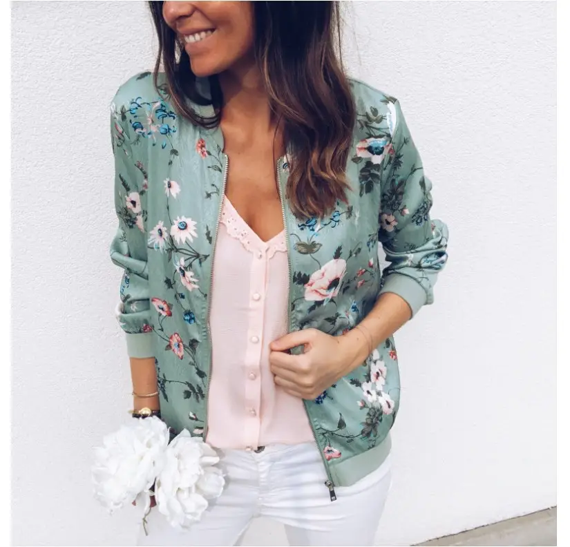 Women Printed Crew Neck Coat White Floral 2020 — feature 6