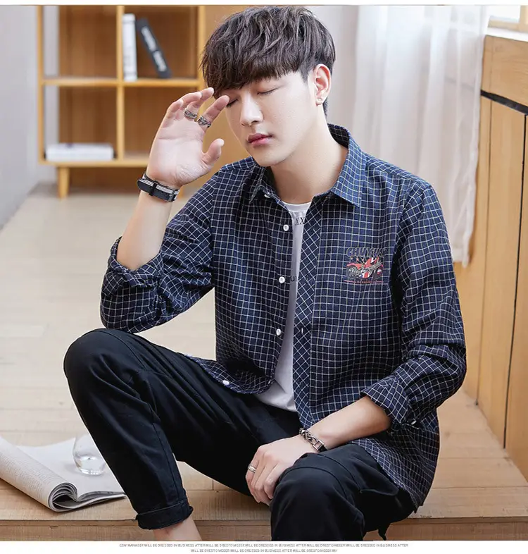 Men Striped Slim Fit Shirt Jacket Korean Style — feature 7