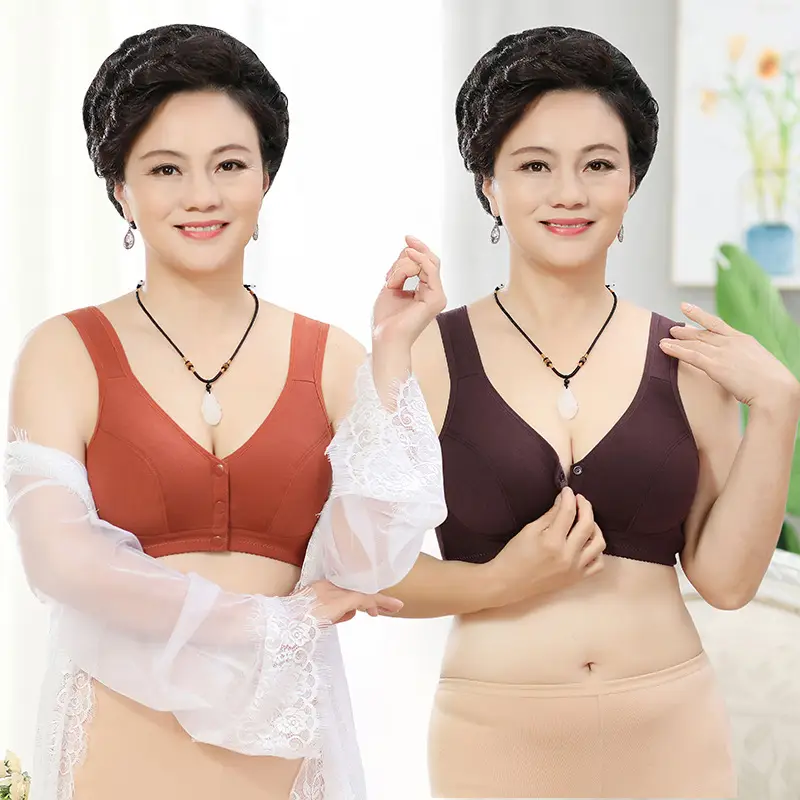 New Front-Clasp Large Bust Bra, Thin Style, Soft Cotton, Vest-Style for Middle-Aged and Elderly Women, Cross-Border Hot-Selling Large Size Bra