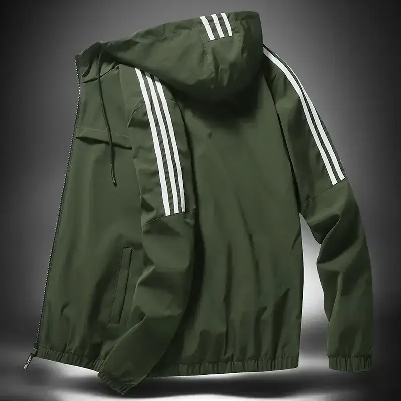 Men's Black Hooded Track Jacket with 3 Stripes - Image 3
