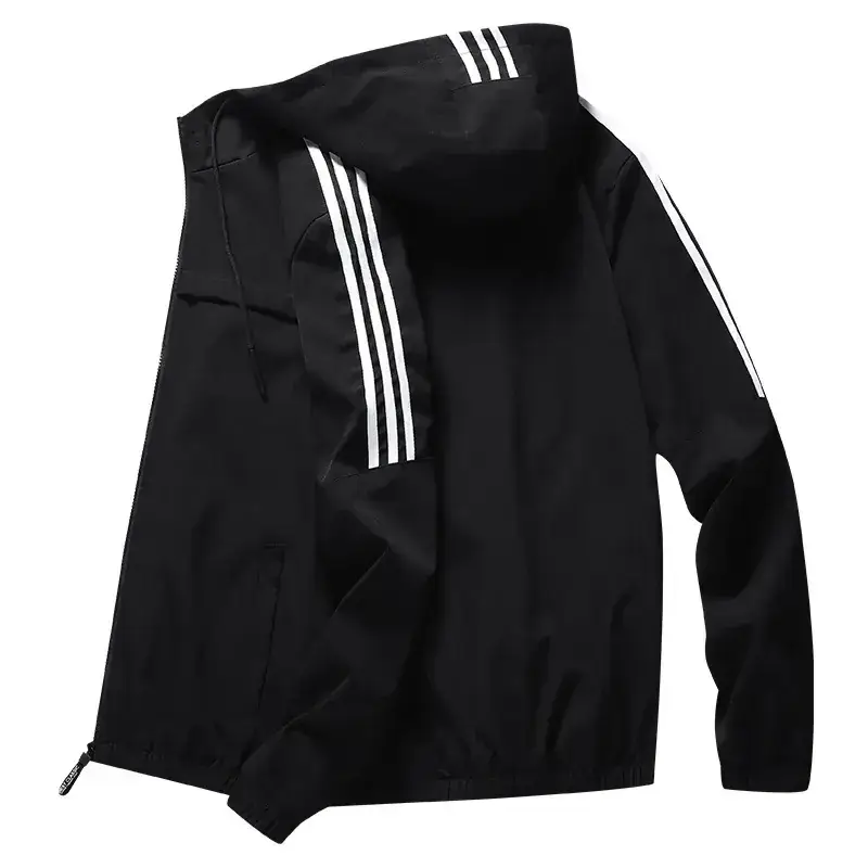 Men's Black Hooded Track Jacket with 3 Stripes - Image 5