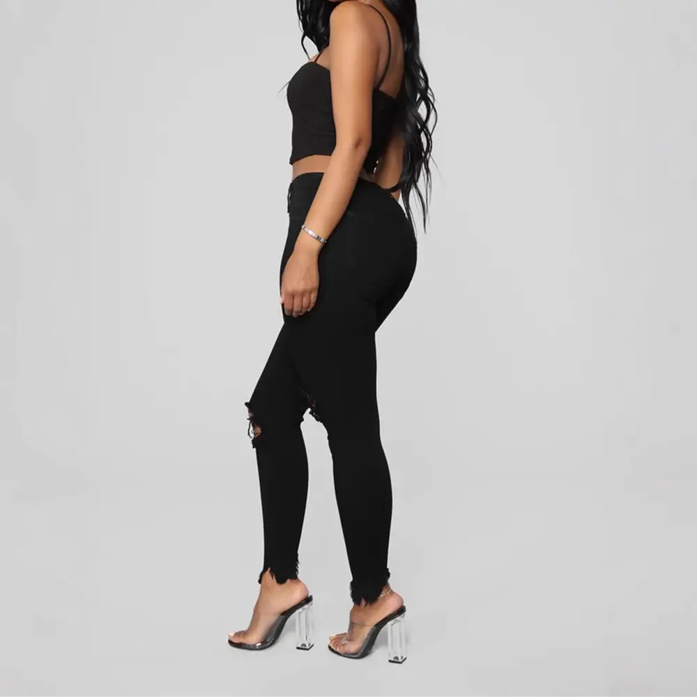 White Ripped Skinny Jeans for Women Summer - Image 4