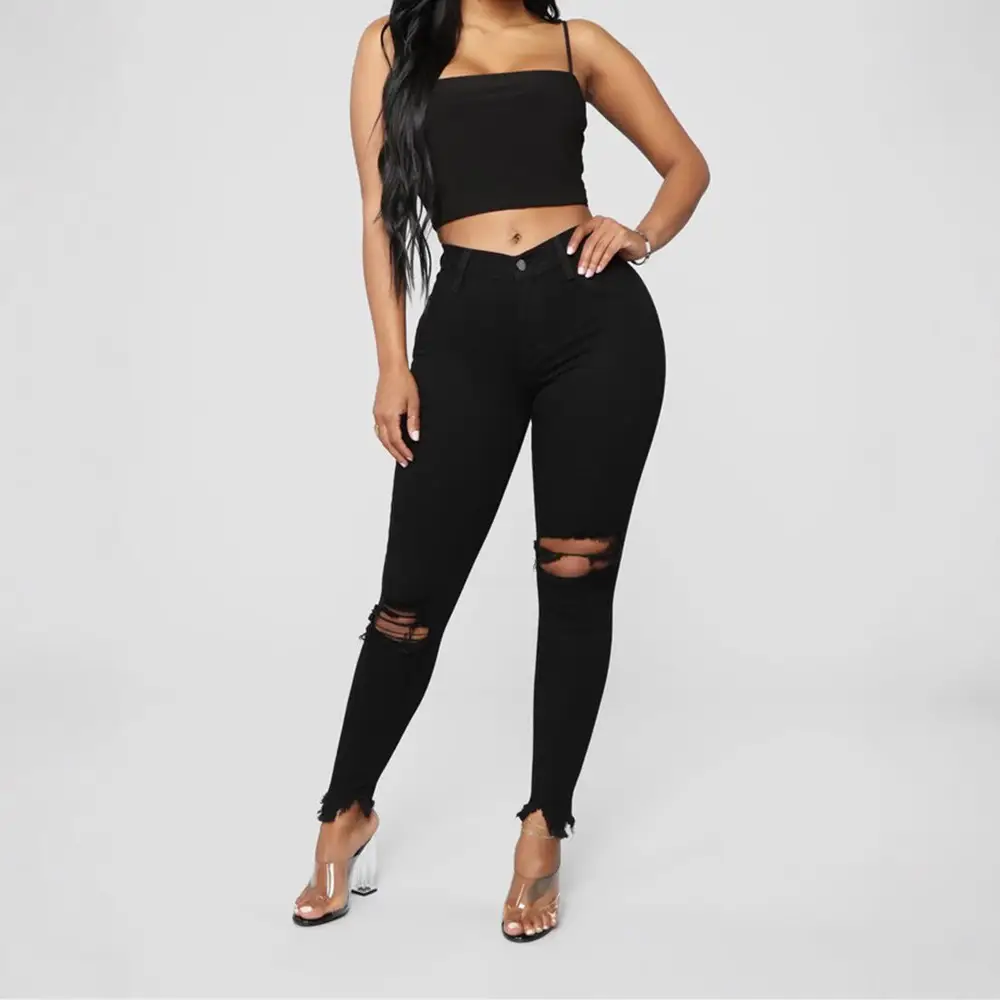 White Ripped Skinny Jeans for Women Summer - Image 5