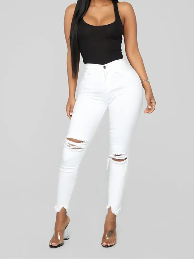 White Ripped Skinny Jeans for Women Summer — feature 6