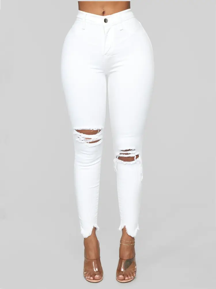 White Ripped Skinny Jeans for Women Summer — feature 7