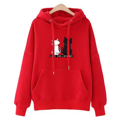 Red Hooded Fleece Women's Hoodie 2023 Winter Korean Style - Image 3