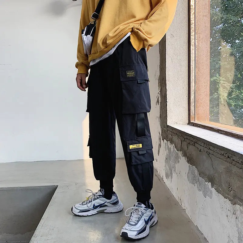 Men's Black Multi-Pocket Winter Jogger Pants