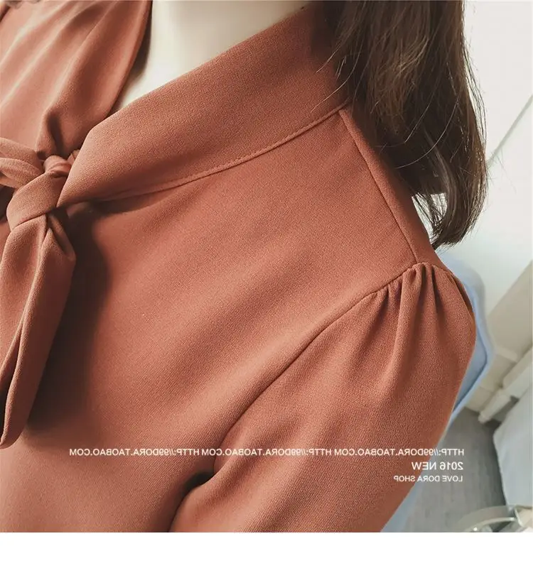 Women's Bow Neck Chiffon Shirt Brown Long Sleeve — feature 17