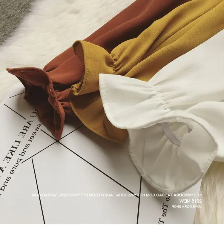 Women's Bow Neck Chiffon Shirt Brown Long Sleeve — feature 4