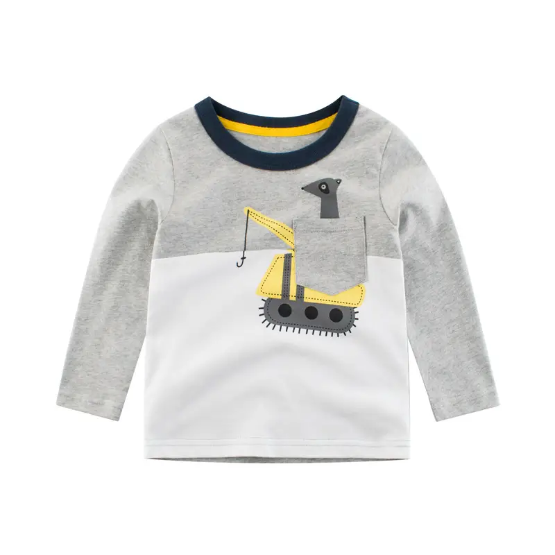 Spring New Boys T-Shirt Long Sleeve Grey White - Image 7