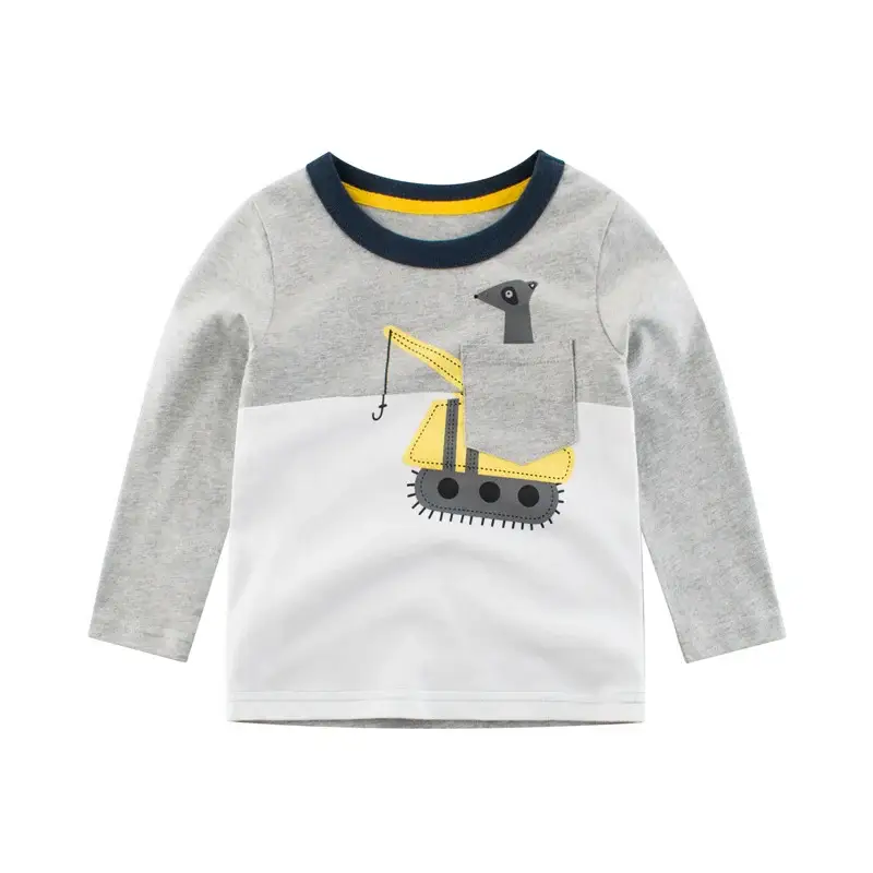 Spring New Boys T-Shirt Long Sleeve Grey White - Image 2