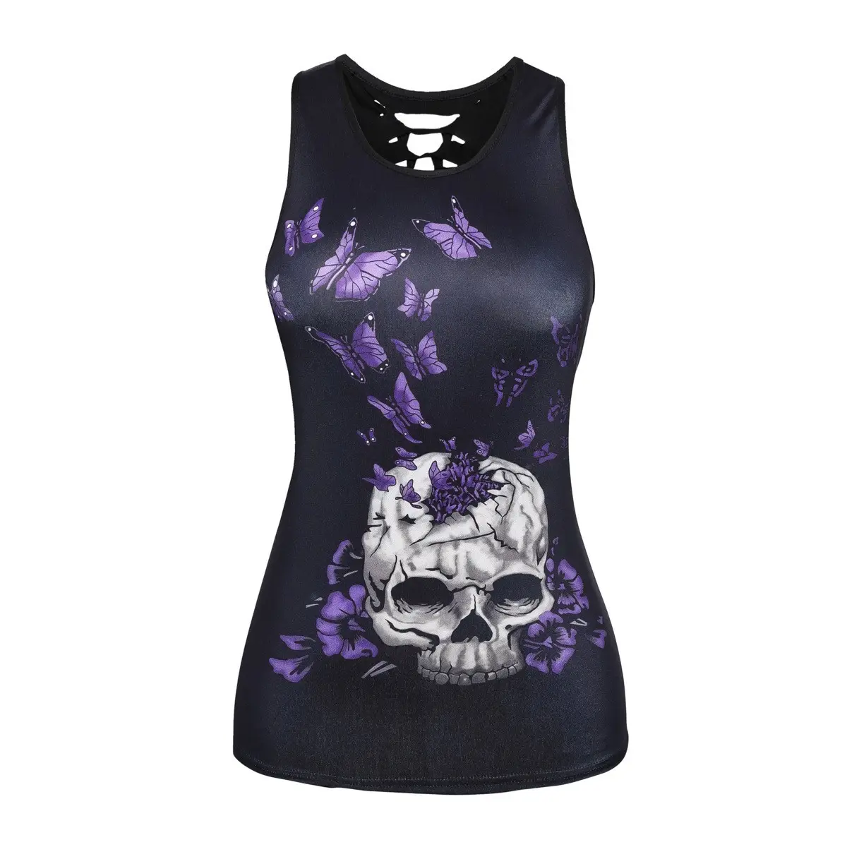 Women's Crosshair Skull Graphic Tank Top Black