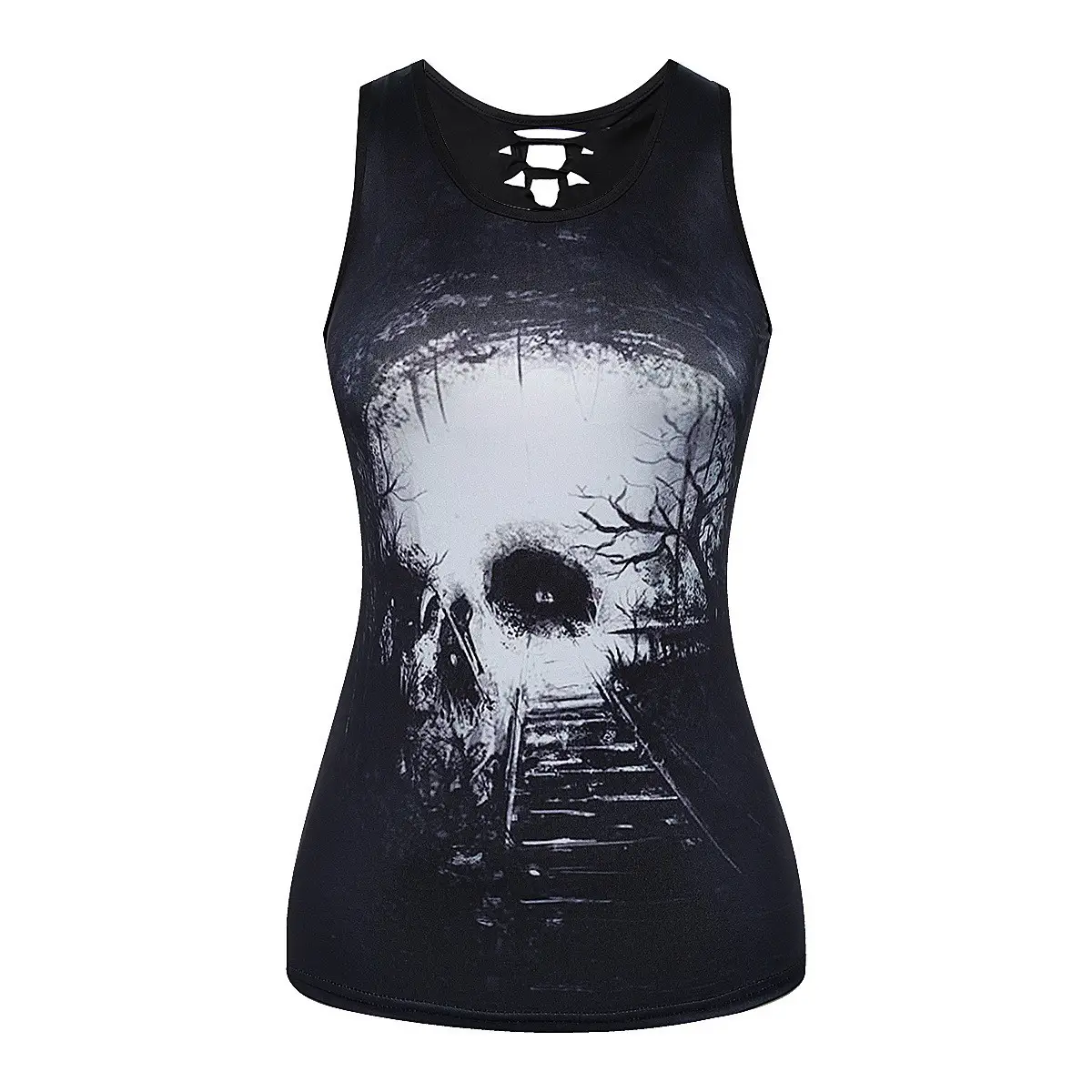 Women's Crosshair Skull Graphic Tank Top Black