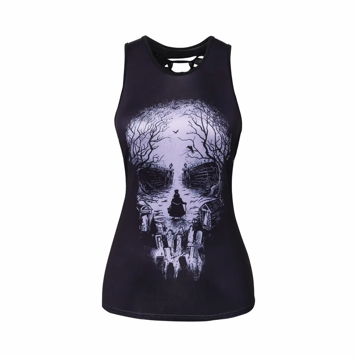 Women's Crosshair Skull Graphic Tank Top Black