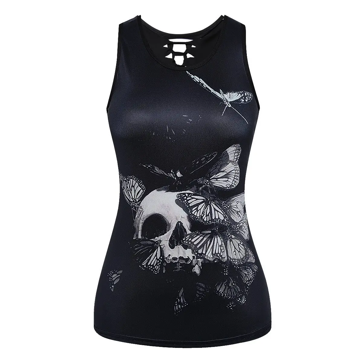 Women's Crosshair Skull Graphic Tank Top Black