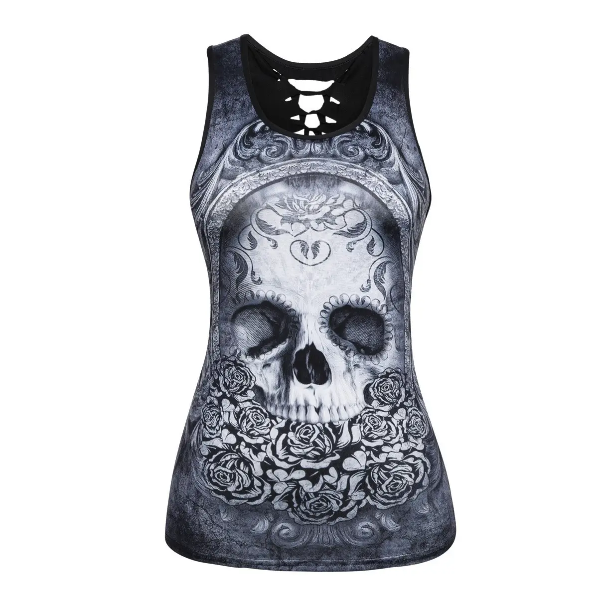 Women's Crosshair Skull Graphic Tank Top Black