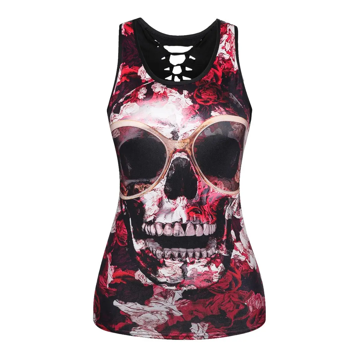 Women's Crosshair Skull Graphic Tank Top Black
