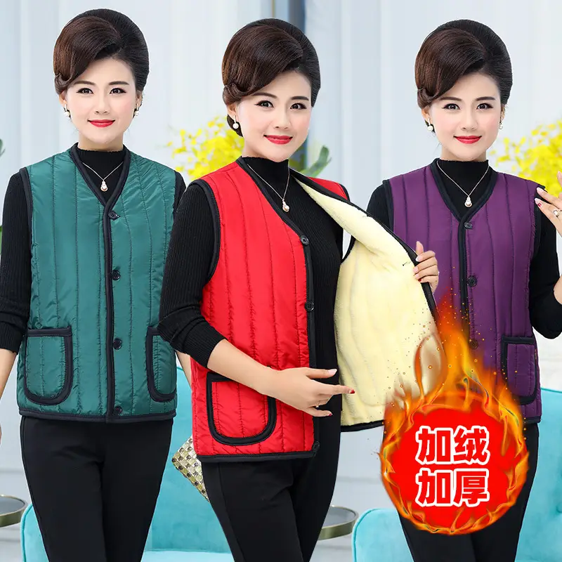 Middle-aged Women Cotton Fleece Vest Navy Blue