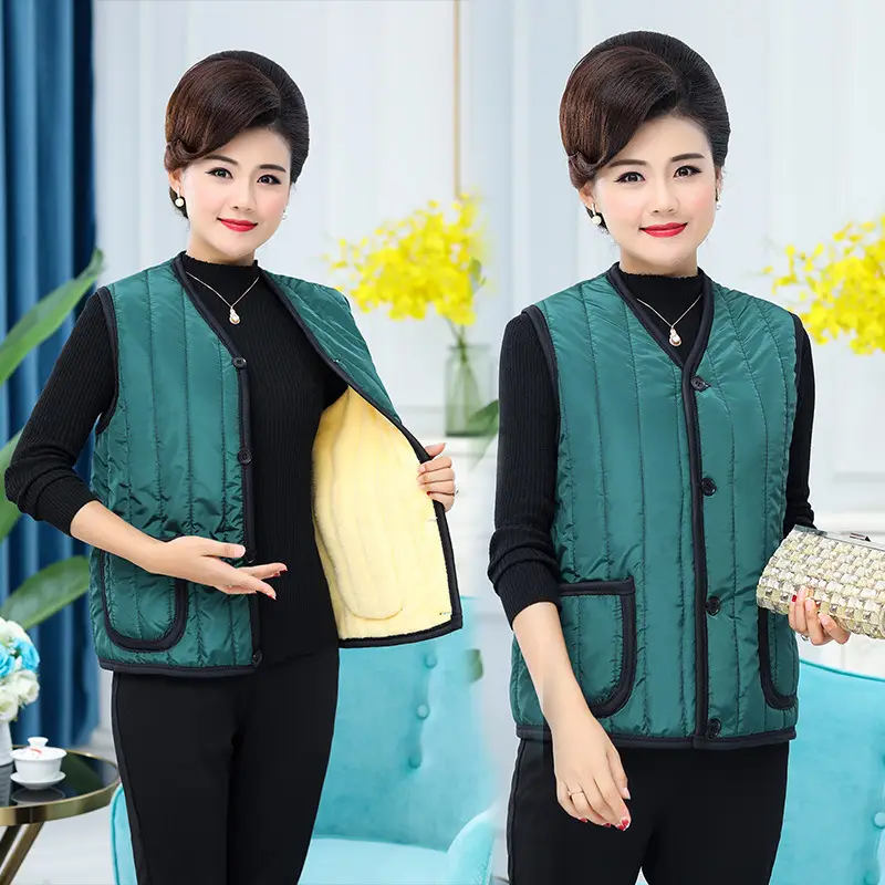 Middle-aged Women Cotton Fleece Vest Navy Blue