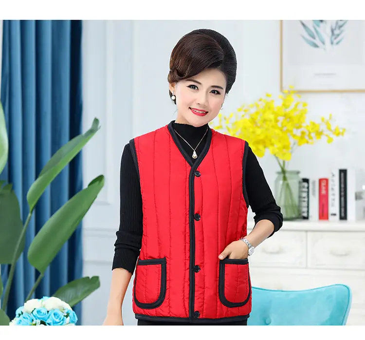 Middle-aged Women Cotton Fleece Vest Navy Blue