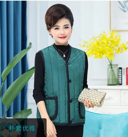 Middle-aged Women Cotton Fleece Vest Navy Blue