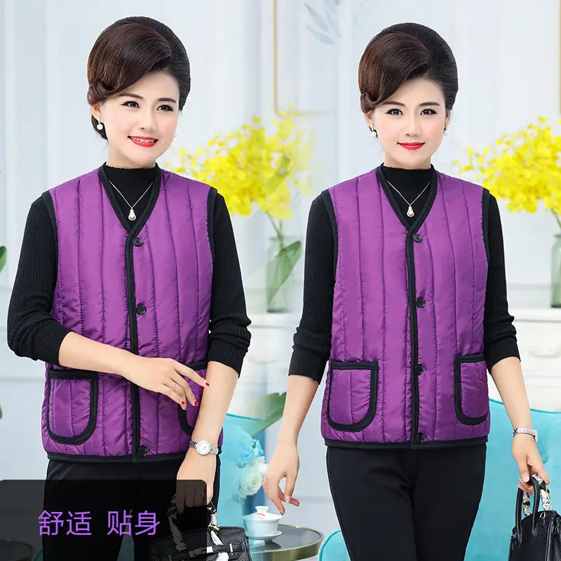 Middle-aged Women Cotton Fleece Vest Navy Blue