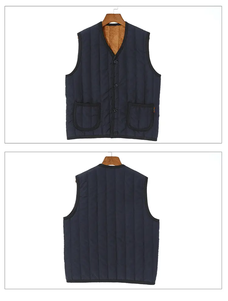 Middle-aged Women Cotton Fleece Vest Navy Blue