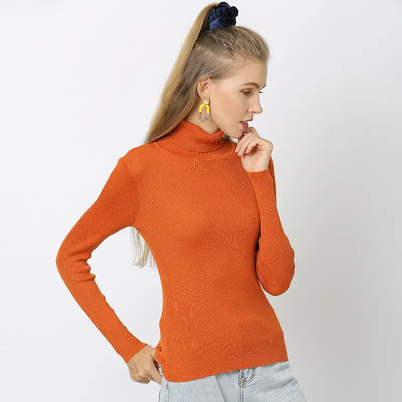 White Turtleneck Knitted Shirt for Women Plus Size