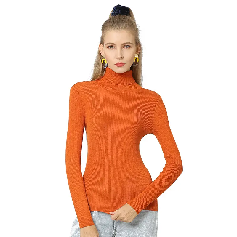 White Turtleneck Knitted Shirt for Women Plus Size