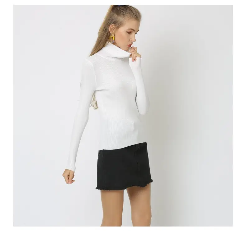 White Turtleneck Knitted Shirt for Women Plus Size — feature 22
