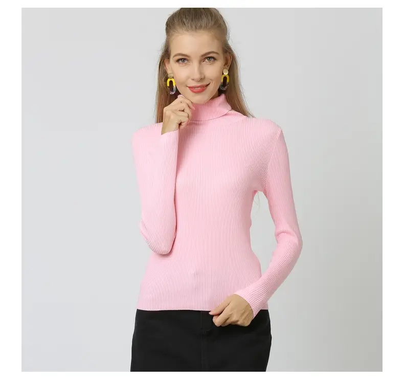 White Turtleneck Knitted Shirt for Women Plus Size — feature 23