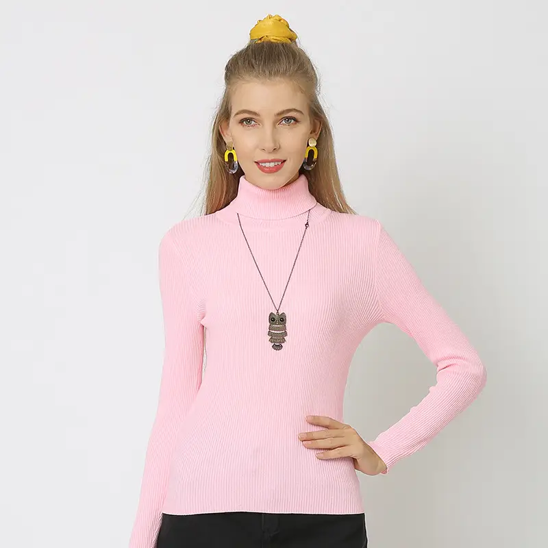 White Turtleneck Knitted Shirt for Women Plus Size
