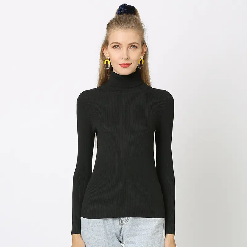 White Turtleneck Knitted Shirt for Women Plus Size