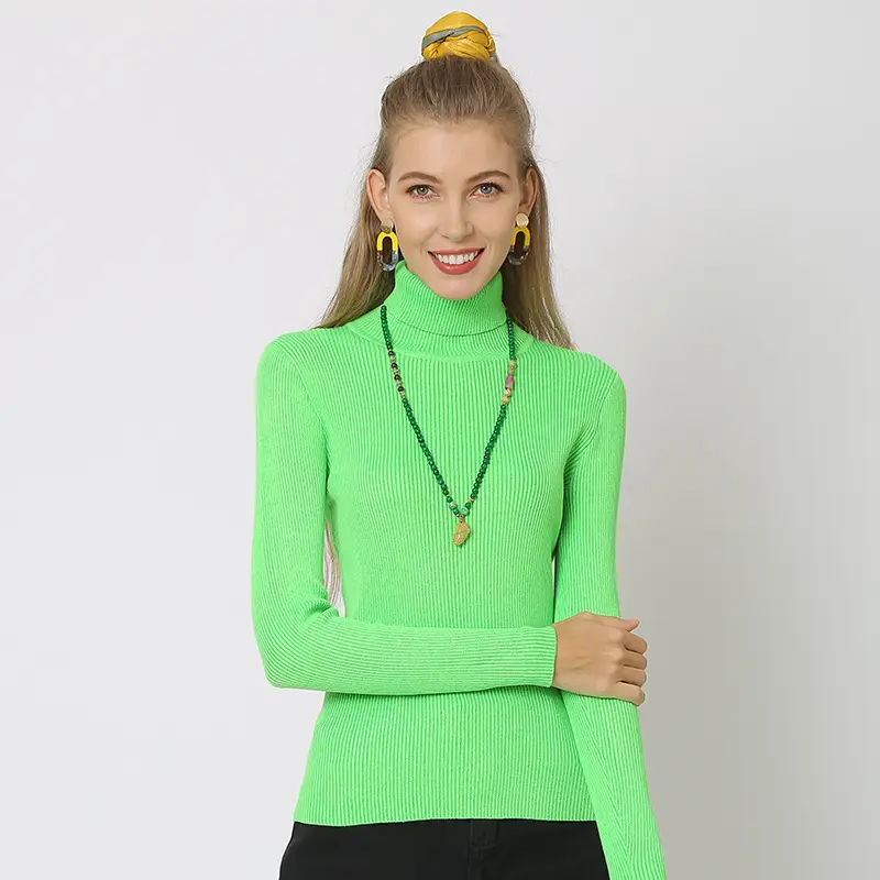 White Turtleneck Knitted Shirt for Women Plus Size