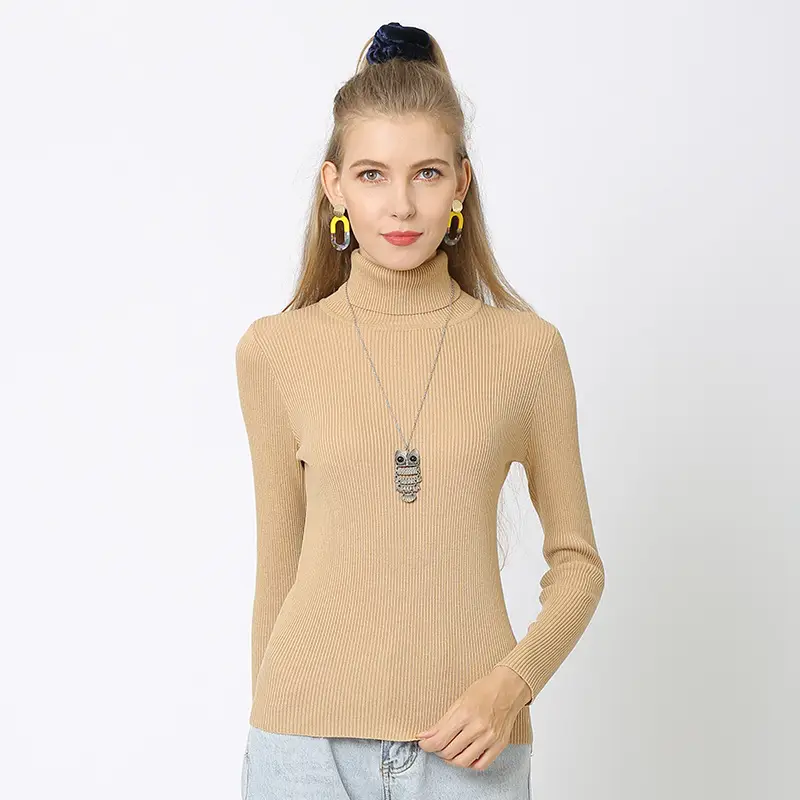 White Turtleneck Knitted Shirt for Women Plus Size