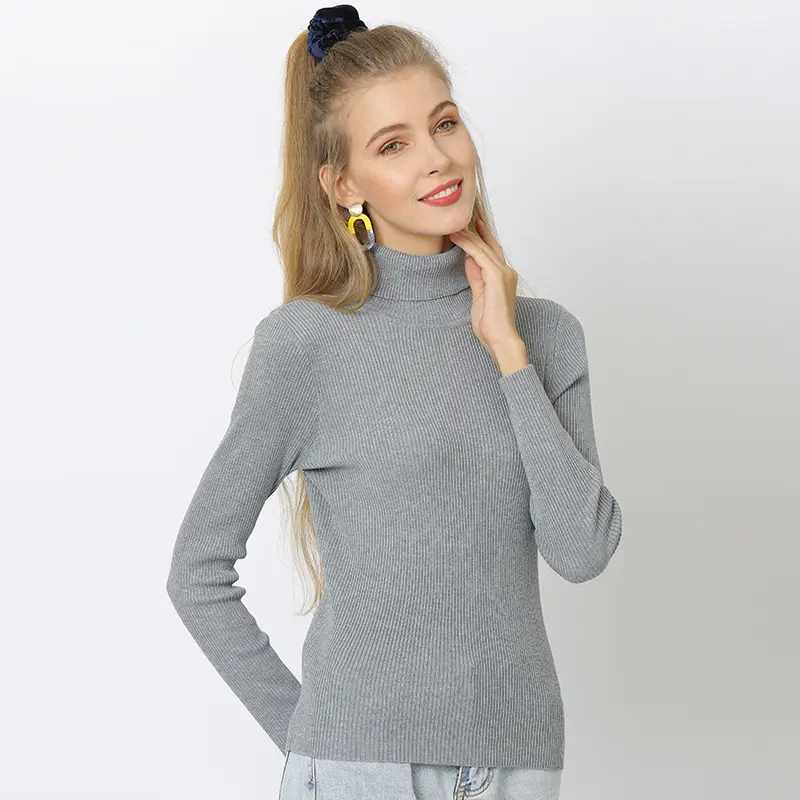 White Turtleneck Knitted Shirt for Women Plus Size