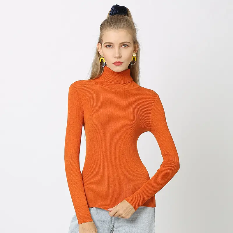 White Turtleneck Knitted Shirt for Women Plus Size