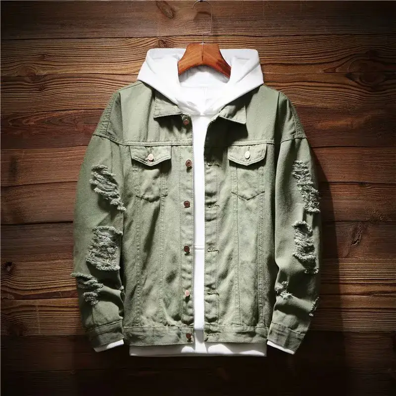 Men's Light Blue Ripped Korean Style Denim Jacket