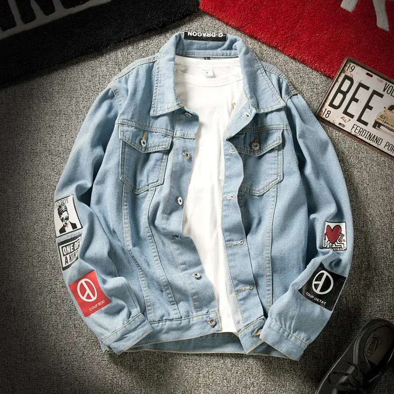 Men's Light Blue Ripped Korean Style Denim Jacket