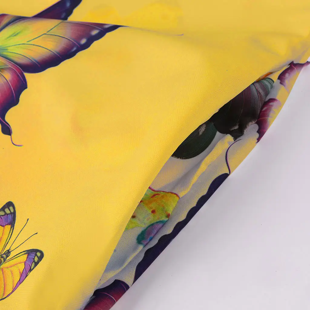 Women Butterfly Print V Neck Long Sleeve Dress Yellow — feature 16