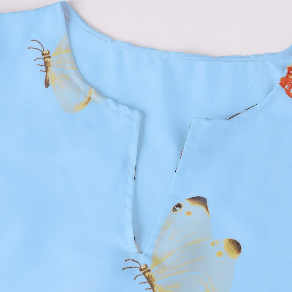 Women Butterfly Print V Neck Long Sleeve Dress Yellow — feature 5