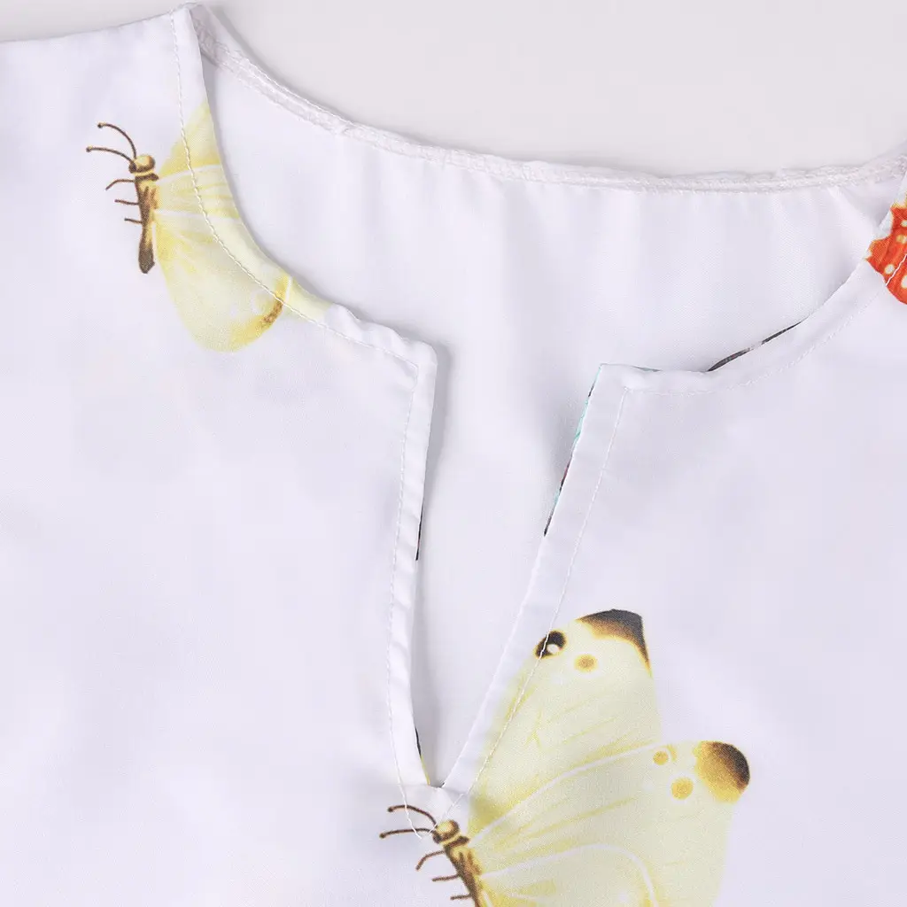 Women Butterfly Print V Neck Long Sleeve Dress Yellow — feature 9