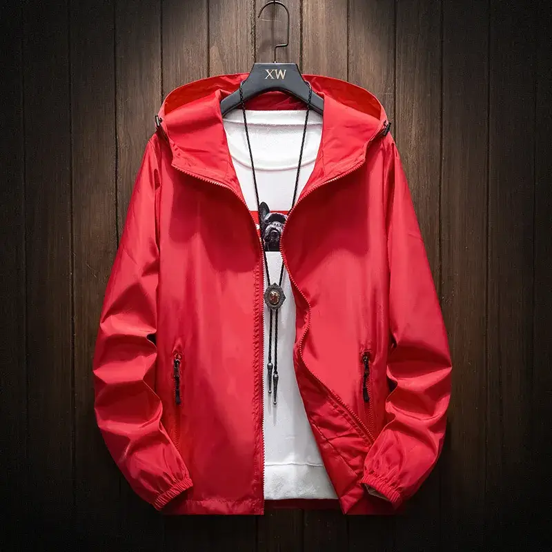 Men's Navy Blue Hooded Sports Jacket Solid Color - Image 7