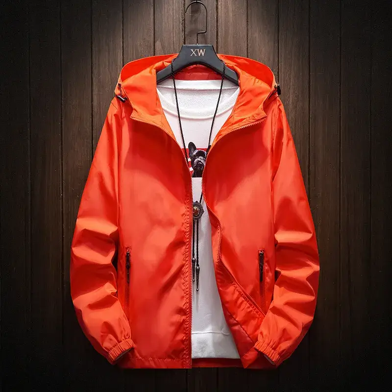 Men's Navy Blue Hooded Sports Jacket Solid Color - Image 9