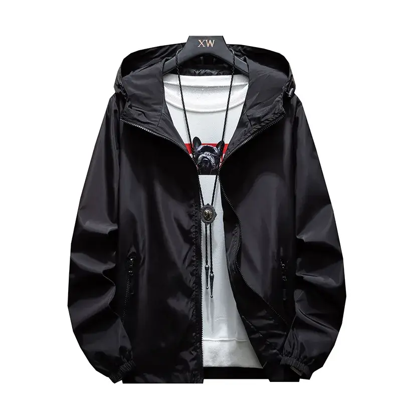 Men's Navy Blue Hooded Sports Jacket Solid Color - Image 10