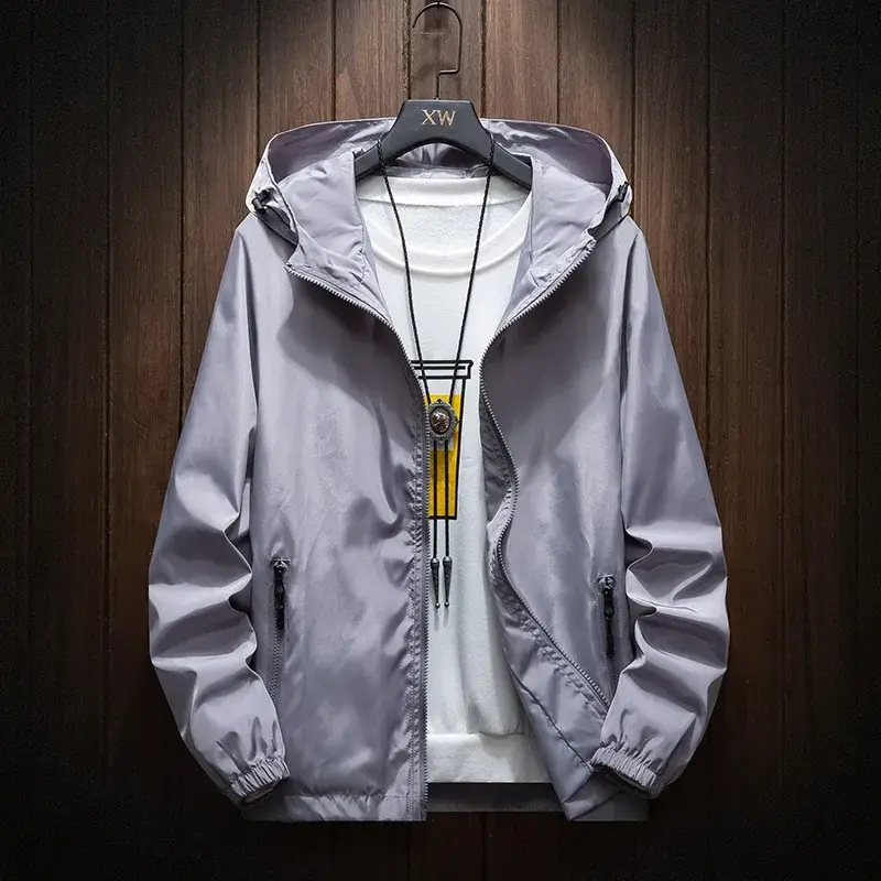 Men's Navy Blue Hooded Sports Jacket Solid Color - Image 2