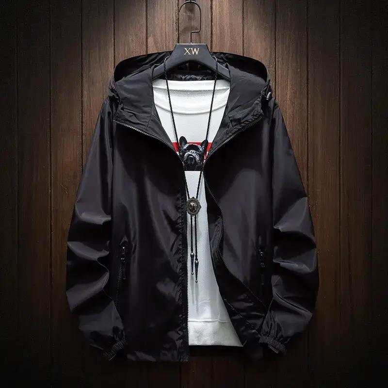 Men's Navy Blue Hooded Sports Jacket Solid Color - Image 3