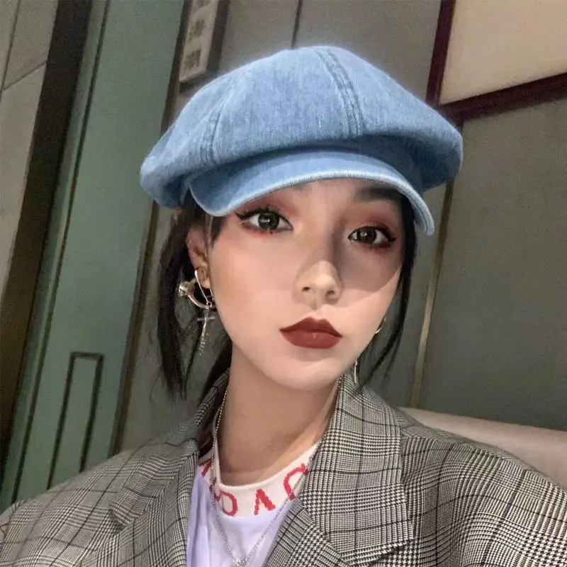 Blue Korean-style Denim Cap for Men Women Loose Casual All-match