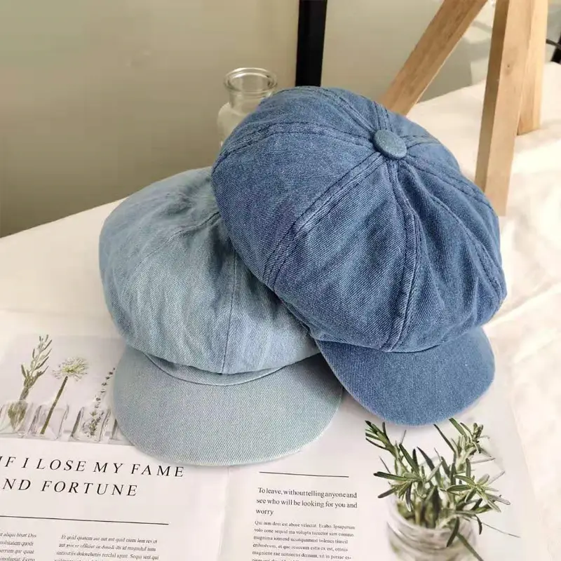 Blue Korean-style Denim Cap for Men Women Loose Casual All-match